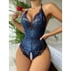 thumbnail image 3 of Elegant Floral Lace Halter Teddy, Semi-Sheer Deep V Backless Open Crotch Bodysuit, Women's Sexy Lingerie & Underwear, 3 of 3