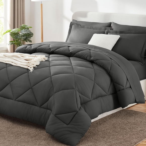 Juego de edredón CozyLux Oversized Queen, gris oscuro, 7 piezas