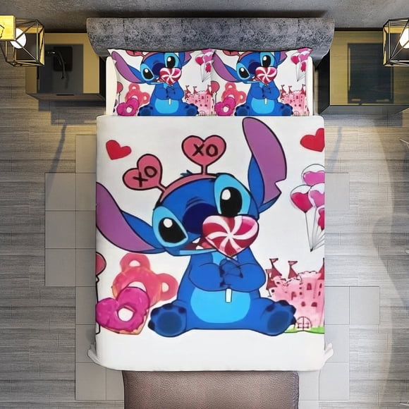 Happy Valentine's Day Stitch 3 Pieces Duvet Cover Set Full Size Super Soft Fade Resistant Microfiber