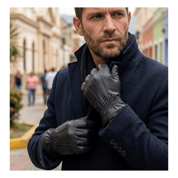 Guantes Hombre Cuero Largos Invierno Negro