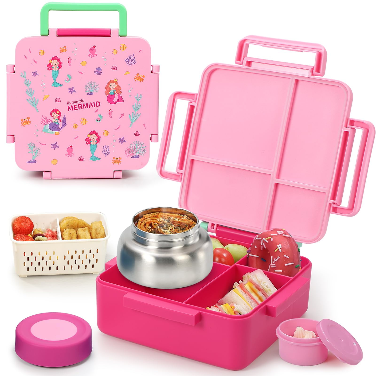Bento Box Norxely Con Termo Para Niños De Gran Capacidad, Color Rosa