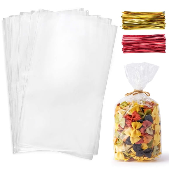 Bolsas de celofán para regalos Morepack, 7 x 13 pulgadas, 200 unidades con lazos giratorios
