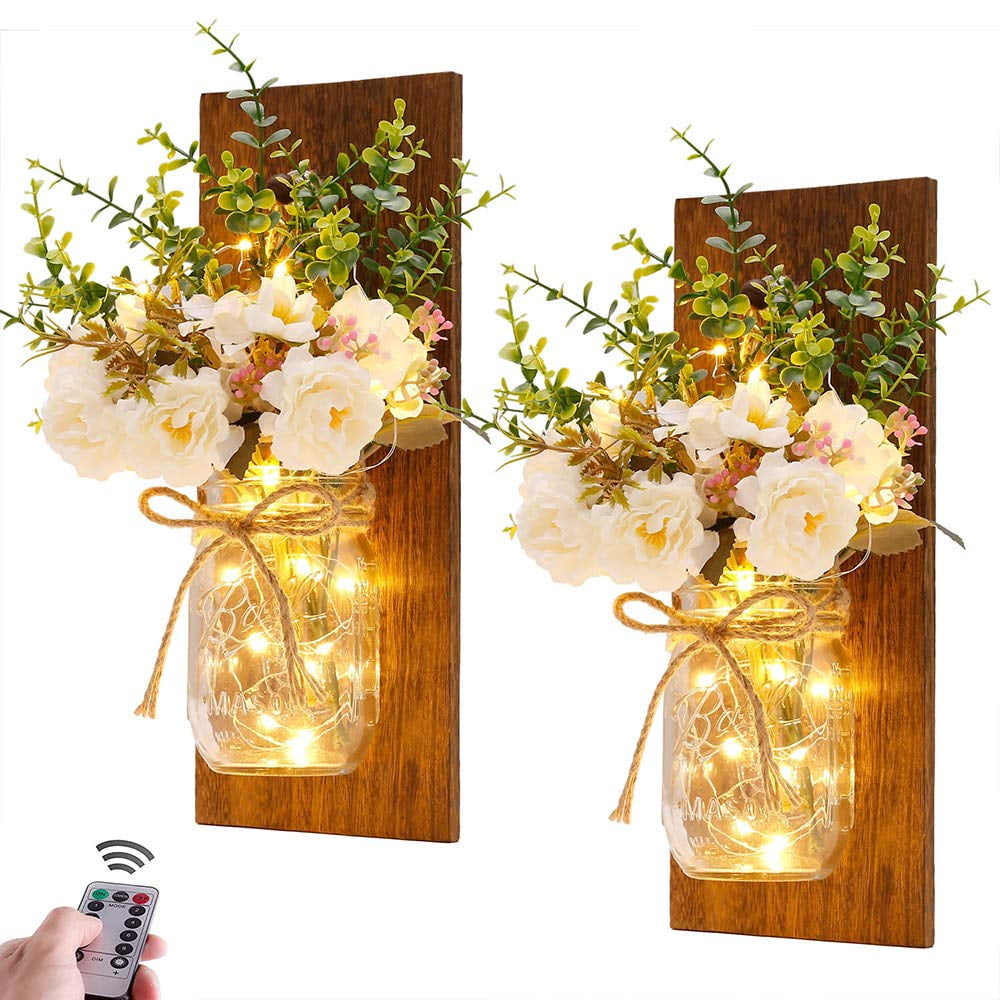 Candelabros De Pared Homecor Rustic Mason Jar Con Guirnaldas De Luces Led