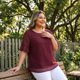 thumbnail image 3 of Agnes Orinda Blusa de Lunares Suizos para Mujer de Talla Grande, Cuello Redondo, Manga con Volantes, Camiseta Casual 3X Burdeos, 3 of 8