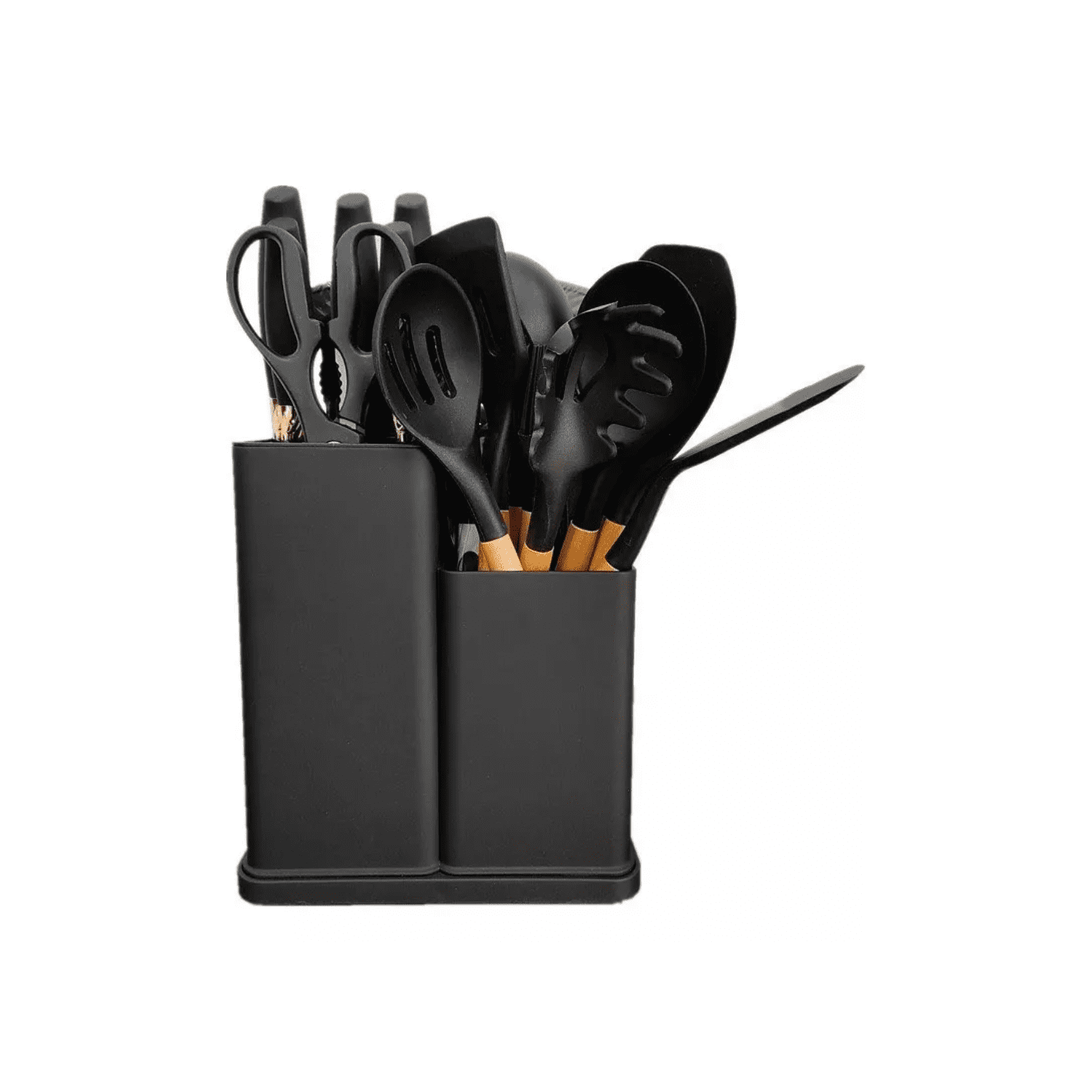 Importclick - Set 19 Utensilios Cocina Silicona Acero Inoxidable Negro