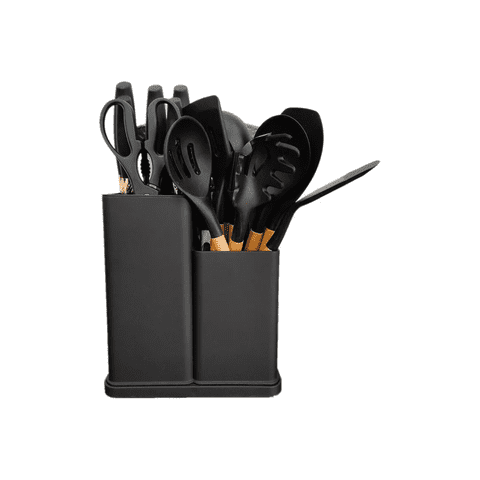 Importclick - Set 19 Utensilios Cocina Silicona Acero Inoxidable Negro