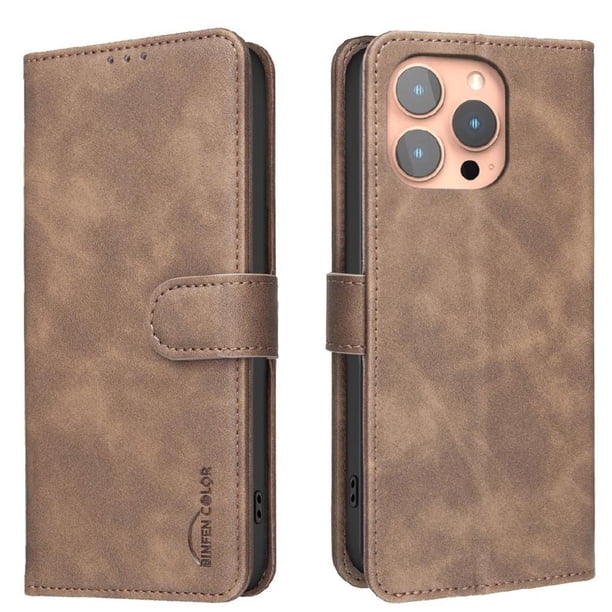 Funda Billetera para iPhone 14 PRO Protección RFID y Soporte Ajustable Marrón