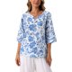 thumbnail image 1 of Blusa Floral Boho de Mujer INSPIRE CHIC Escote en V Manga 3/4 Túnica XL Azul, 1 of 6