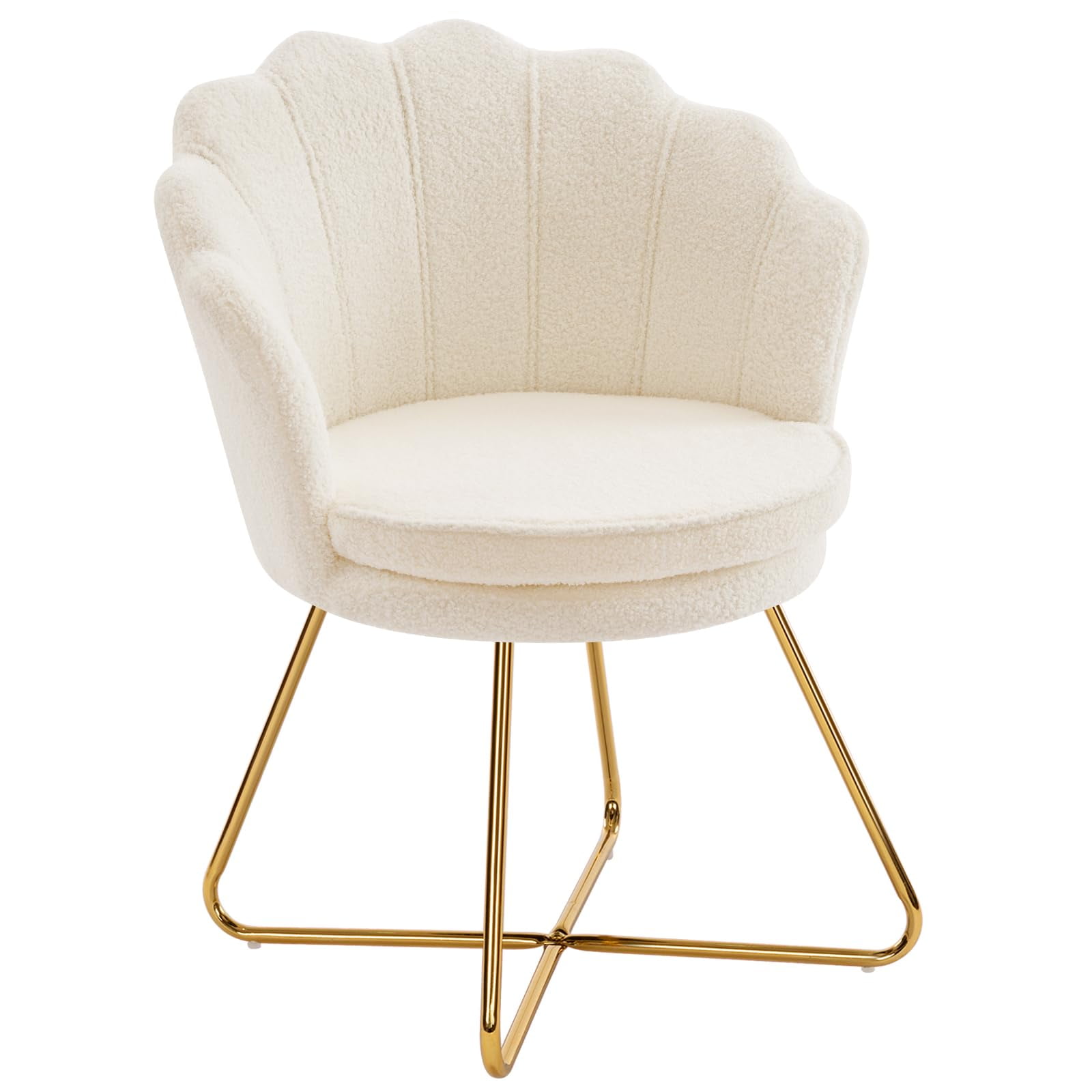 Silla De Tocador Furnimart Con Respaldo Tipo Concha, Peluche Sintético Y Patas Doradas