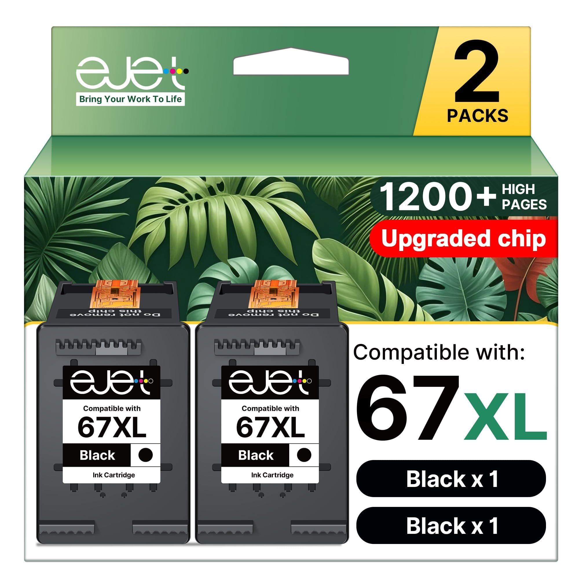 Cartucho De Tinta Ejet 67xl Negro De Alto Rendimiento Para Hp Deskjet 2700