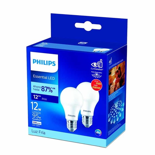 Pack 2 Ampolletas Led 12w Luz Fría Base E27 Philips