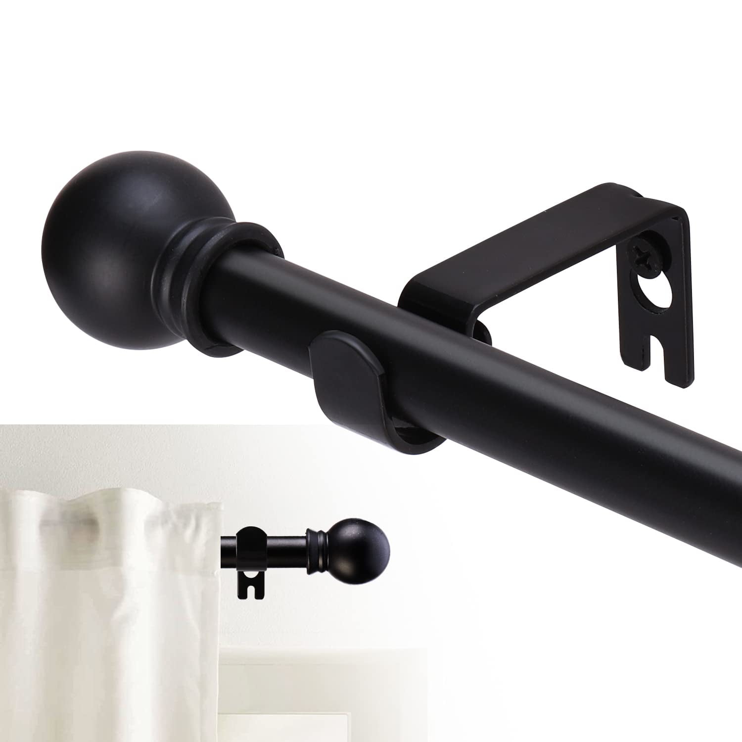 Barra De Cortina Gxoackj De 5/8 Pulgadas, Negro Mate, 70-200 Cm, Con Soportes