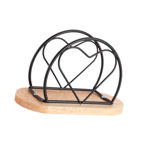 Magideal - Servilletero Para Mesa, Dispensador Vertical De Servilletas De Madera Con Forma De Corazón, Almacenamiento De Pañuelos Moderno Para Encimera, Hogar, C Negro