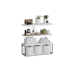 Genérico - Repisas Flotantes De Madera Modernas X3 Con Reja 100% Pino Blanco