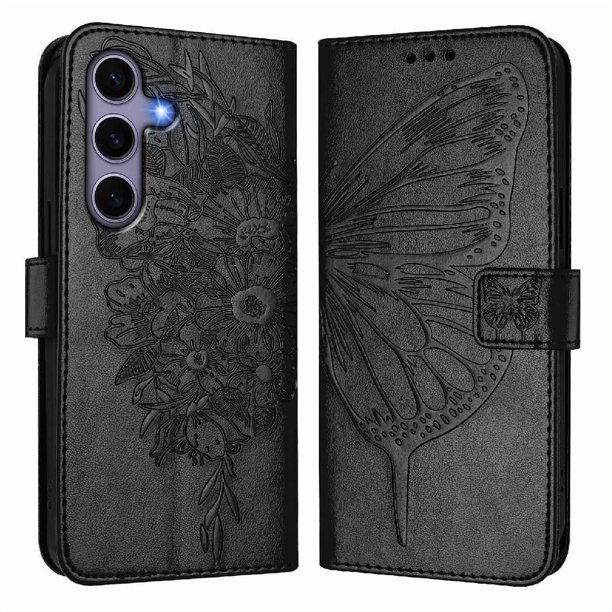 Funda Cartera Mariposa Para Samsung Galaxy S25 Con Soporte Y Ranuras Para Tarjetas Negro