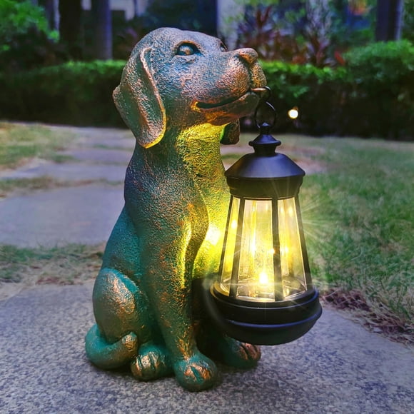 Estatua de jardín de perro JOYBEE farol solar de resina para exterior