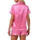 thumbnail image 3 of INSPIRE CHIC Conjunto de Pijama de Satén para Mujer Camisa de Manga Corta con Botones y Pantalones Cortos con Cuello en V y Estampado de Rayas Ropa de Dormir XL Rosa Fucsia, 3 of 6