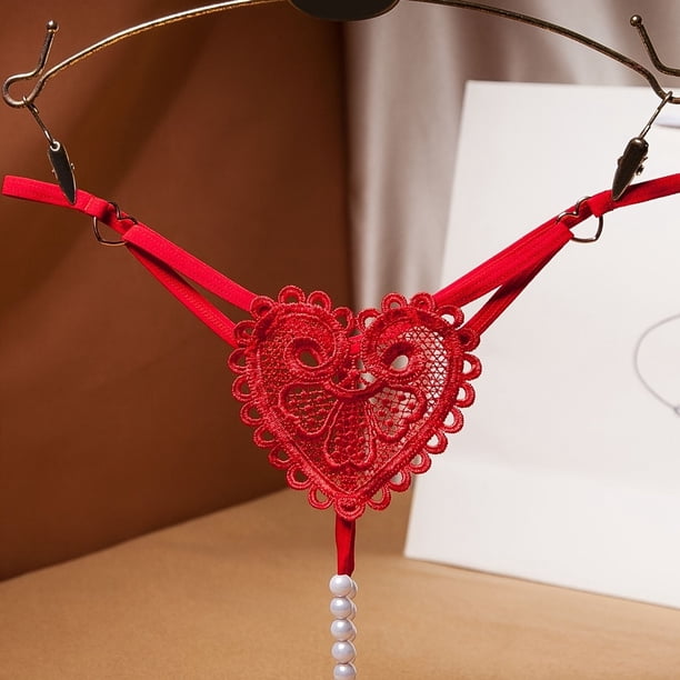 Hot Floral Embroidery Thongs, See Through Ultra Thin Pearl Massage Panties, Women's Lingerie & Underwear