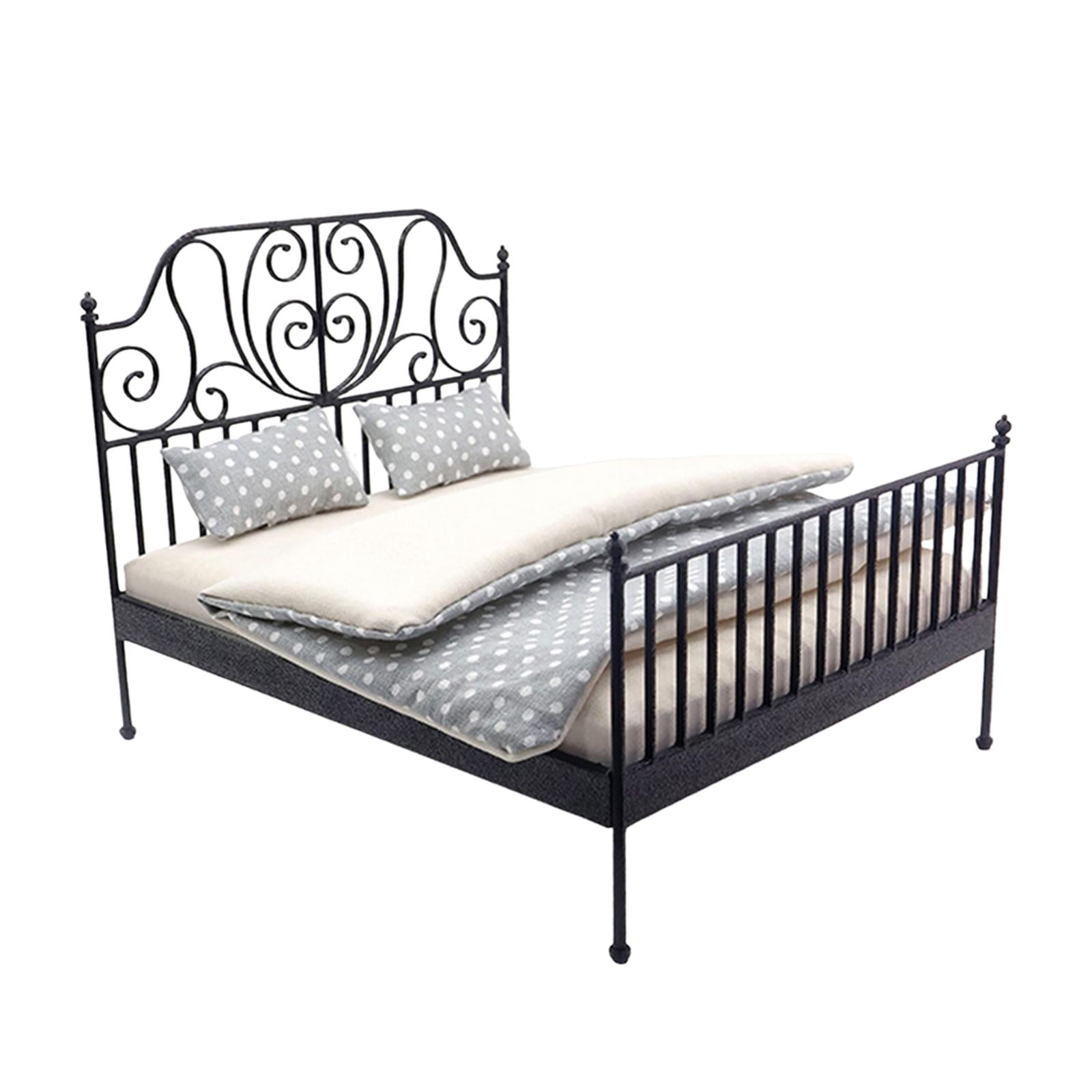 Magideal - Cama En Miniatura A Escala 1:12, Accesorios Fotográficos Para Manualidades, Muebles Realistas Para Casa De Muñecas, Accesorios De Dormitorio Para Niña Negro