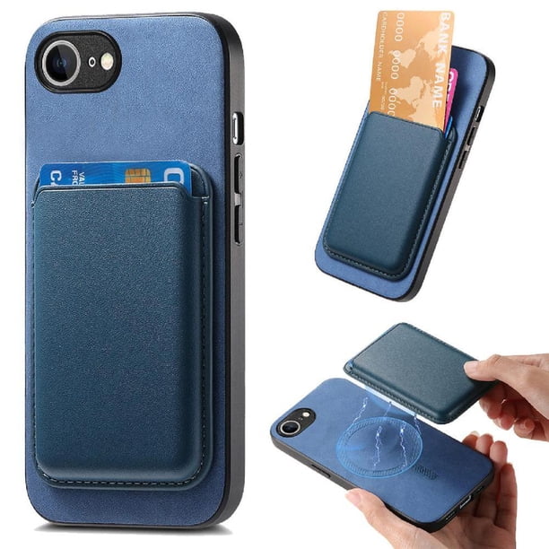 Funda de Cuero Magnética con Tarjetero para iPhone 16e Cubierta Delgada Azul