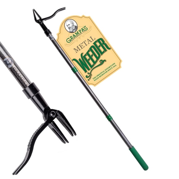 Herramienta deshierbadora de acero con mango de 114 cm y 4 garras de Grampa's Weeder