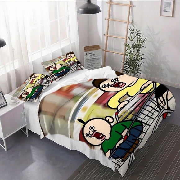 3pcs Bread Bread Shopping Inspiration Duvet Cover Set - Bedding Comforter + Pillowcases for All Seasons in the Living Room or Home Decor