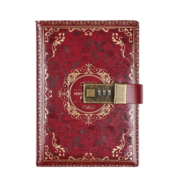 Diario secreto con cerradura, diario con diseño en relieve dorado, diario grueso y recargable, con cerradura para adultos y niños.