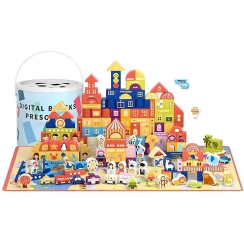 Jugueteria Estelar - Set De Bloques Ciudad De Madera