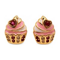 Tiana Joyas - Aro De Cupcake Con Esmalte Y Circones De Plata 925 Enchapados En Oro 18K