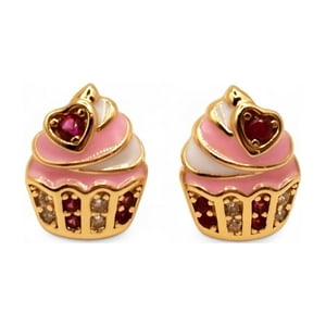 Tiana Joyas - Aro De Cupcake Con Esmalte Y Circones De Plata 925 Enchapados En Oro 18K