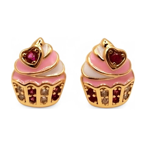 Tiana Joyas - Aro De Cupcake Con Esmalte Y Circones De Plata 925 Enchapados En Oro 18K