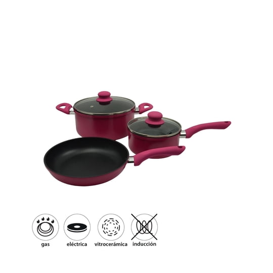 Batería De Cocina 5 Piezas Hpi Yb23-0502-a Aluminio Rojo Haus