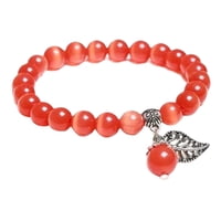 Ioensy - Pulsera De Piedras Preciosas Naturales Cuentas Redondas De Cristal Piedra De Ojo De Gato Naranja
