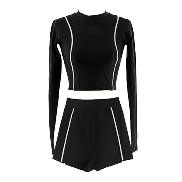 Traje de baño de 2 piezas para mujer, con protección contra erupciones, manga larga, cremallera y sujetador incorporado en la parte inferior.