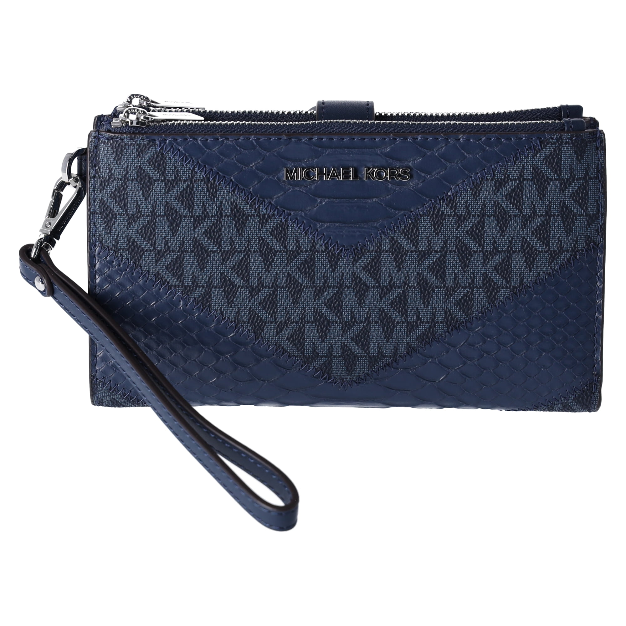 Billetera Michael Kors Cartera Grande Jet Set Travel De Mujer Con Doble Cremallera Navy Python