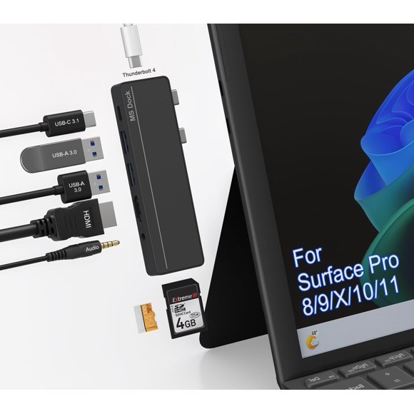 Concentrador USB Cbcuyle para Surface Pro 8/9/10/X con HDMI 4K