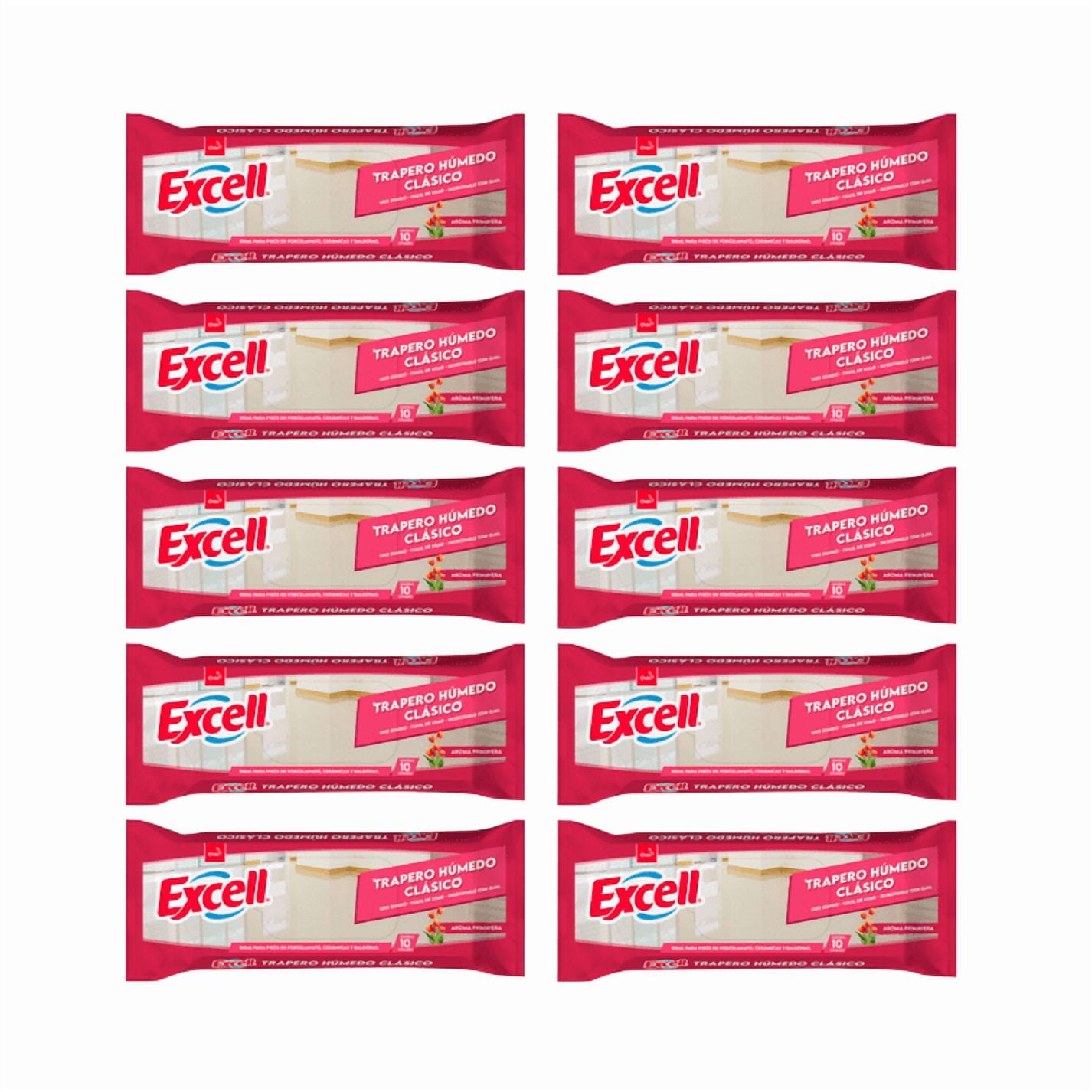 Pack 10 Traperos Humedos Excell Todo Tipo De Pisos Primavera 10 Unid Cada Uno.