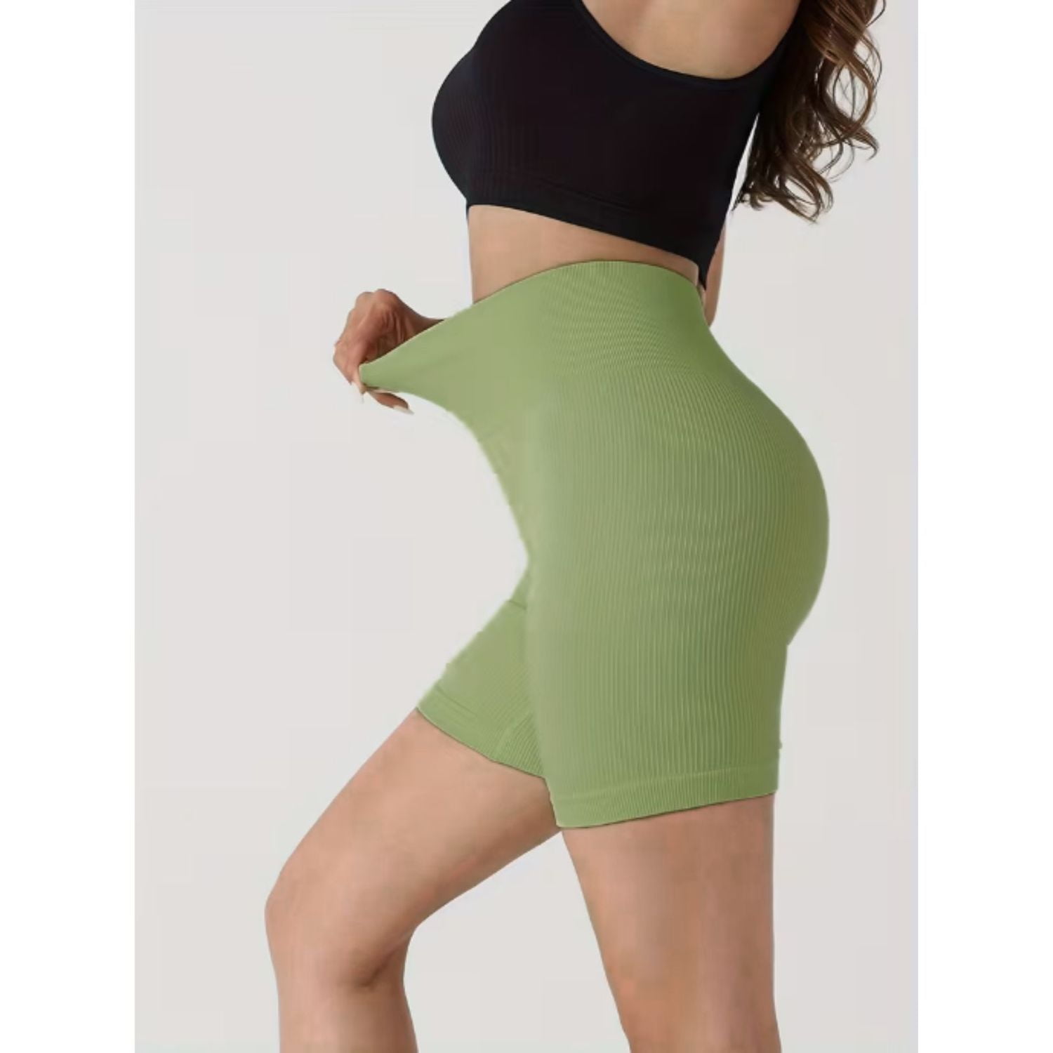 Likeshop - Calza Corta Acanalada Mujer Verano Tiro Alto Yoga Gym 8007