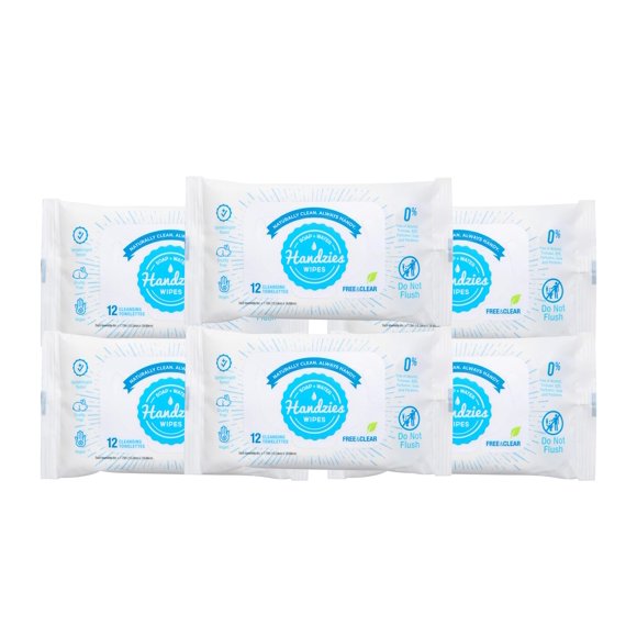 Toallitas limpiadoras naturales con agua y jabón Handzies, gratis y transparentes, paquete de viaje de 12 unidades, paquete de 6 (72 toallitas en total)