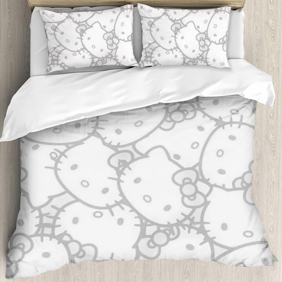Hello Cat Kitty 3 Piece Twin Bed Set - Includes Comforter & Pillowcases - Bedding Features Anime Cats - Super Soft Fade Resistant Microfiber