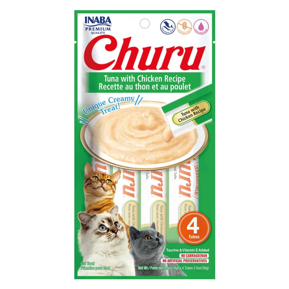 Snack Inaba Churu Gato Sabor Atún y Pollo, 4 Tubos