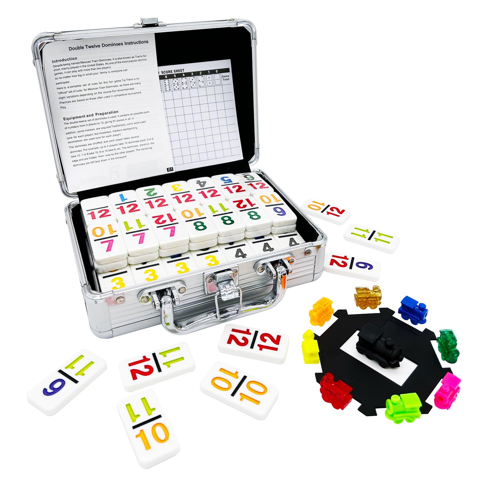 Mexican Train Dominoes Joyouslife Double 12 Con Funda De Aluminio