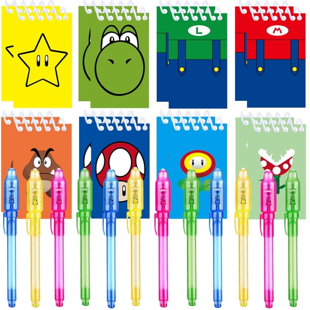 Juego de 12 bolígrafos de tinta invisible Jiaoohoo Super Bros de Party Favors, 12 cuadernos