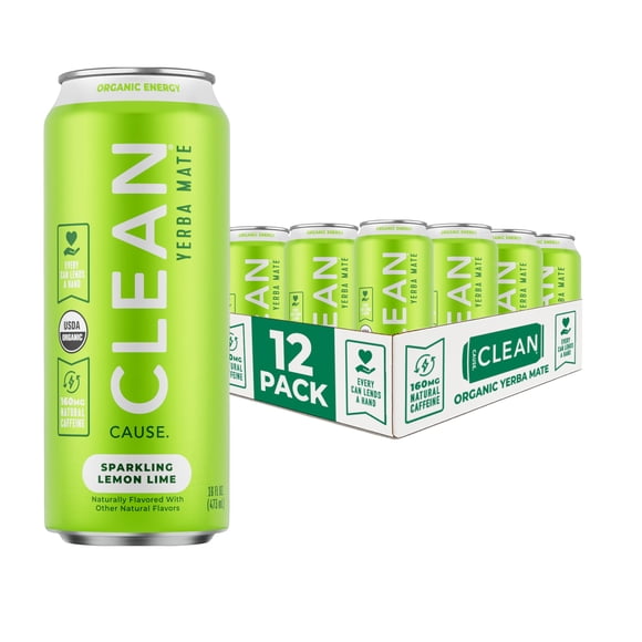 Yerba Mate Espumante CLEAN CAUSE Limón Lima 473 ml Paquete de 12