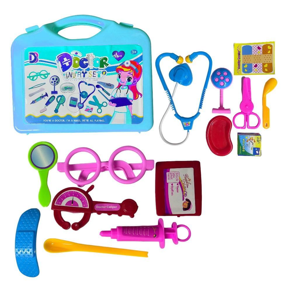 N-ofertas - Kit Maleta Doctor Plana Médico Juguete Niños 14 Pcs Celeste