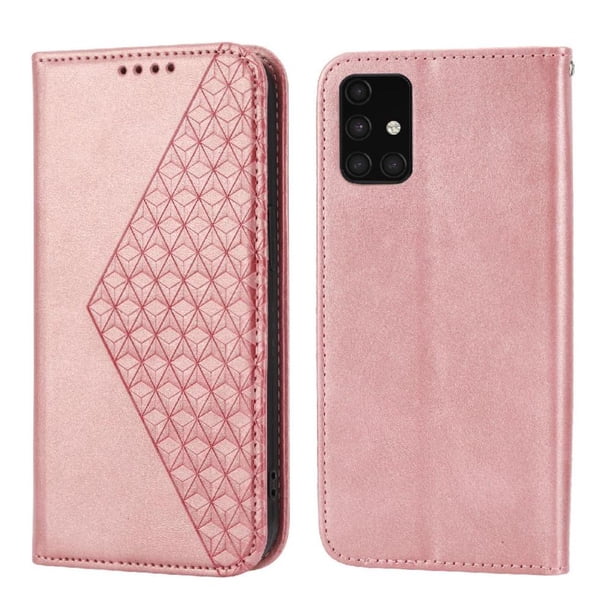 Funda Flip FOXDOCK para Samsung Galaxy A51 4G , Estilo Billetera con Diseño Rombo, Correa de Mano y Soporte, Uso Diario