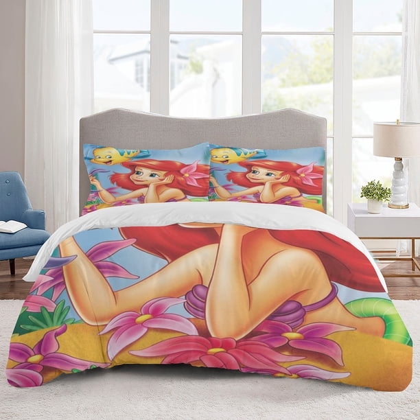 Ariel Bedding Sets Cartoon Duvet Cover Lightweight 3 Piece Bet Sets for Kids Boys Girls
