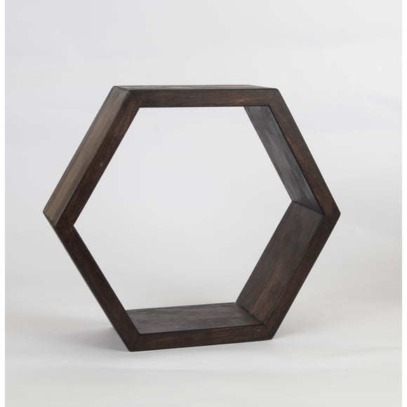 Repisa hexagonal de madera color chocolate