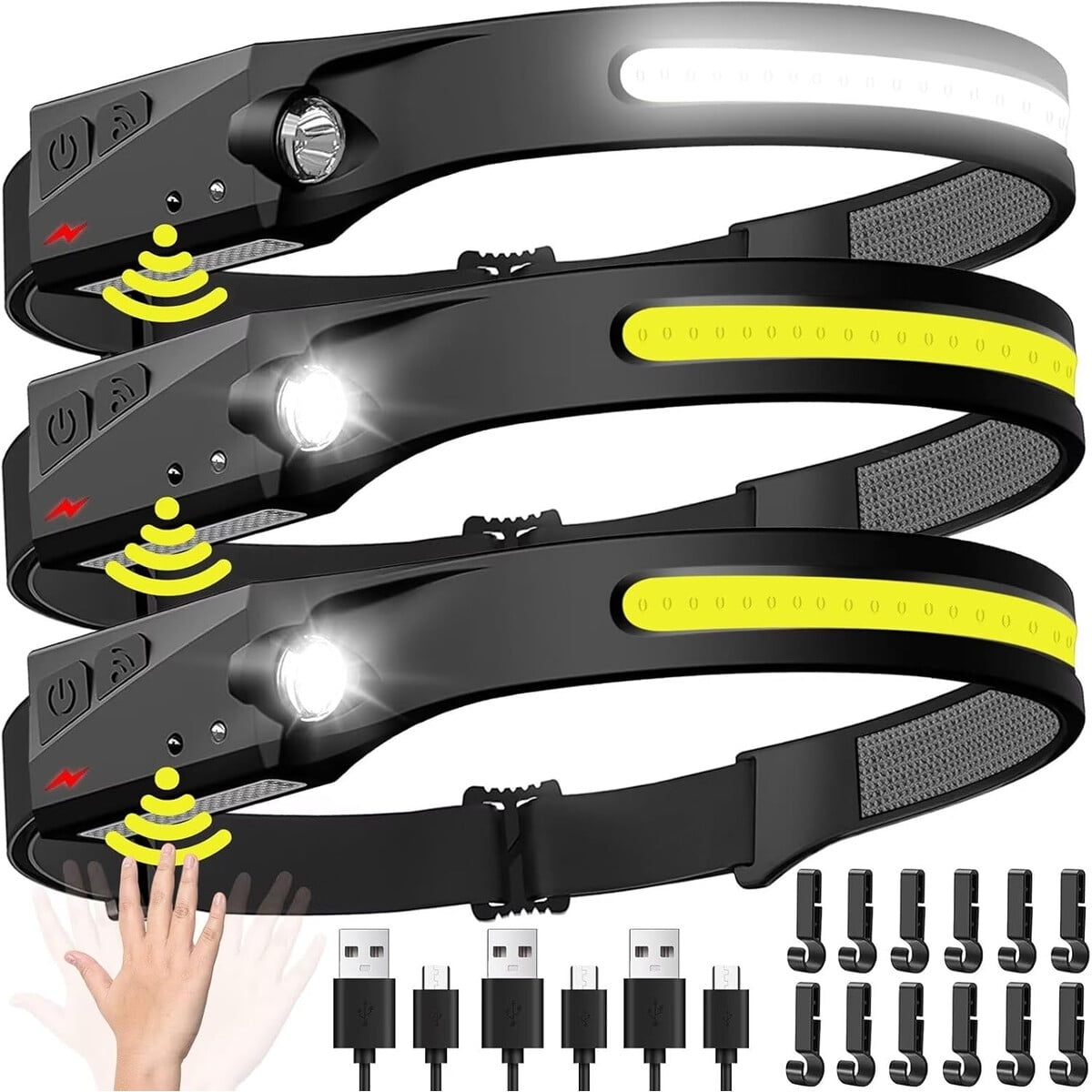 Linterna Frontal Recargable Biat 3 Pack 230° Led 350 Lúmenes Sensor