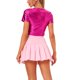 thumbnail image 3 of INSPIRE CHIC Tops cortos metálicos de Halloween para mujeres con abertura de manga corta para fiesta brillante holográfica S Rojo Rosado, 3 of 5
